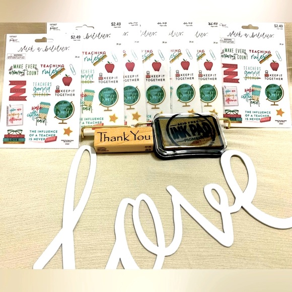 The Paper Studio Other - 182 pc Teacher Appreciation Themed Stickers & 1 Thank You Rubber Stamp & Ink Pad